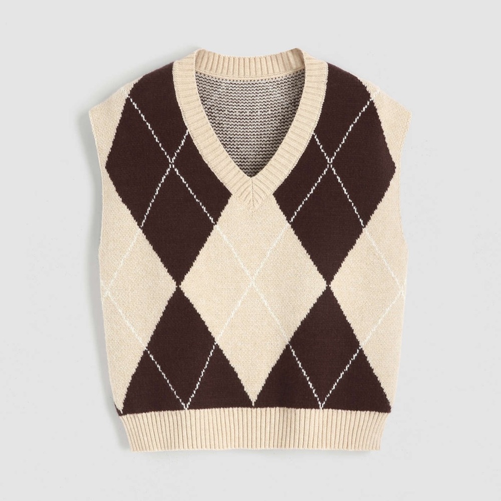 NWOT - Cider Argyle Sweater Vest - Cream and Brown